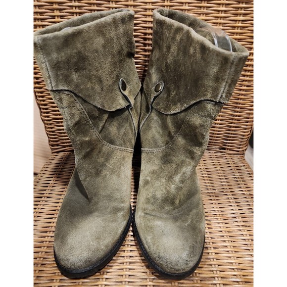 Franco Sarto Ankle Boots Suede Leather Sage Green Slip‎ Booties Womens  Size 11 - Picture 1 of 9